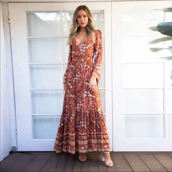 Long Sleeve Boho Floral Gypsy Print Maxi Dress - Picture 3 of 13